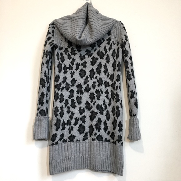 DKNY Jeans Gray Leopard Cowl Neck Knit Sweater Dress - Picture 1 of 13